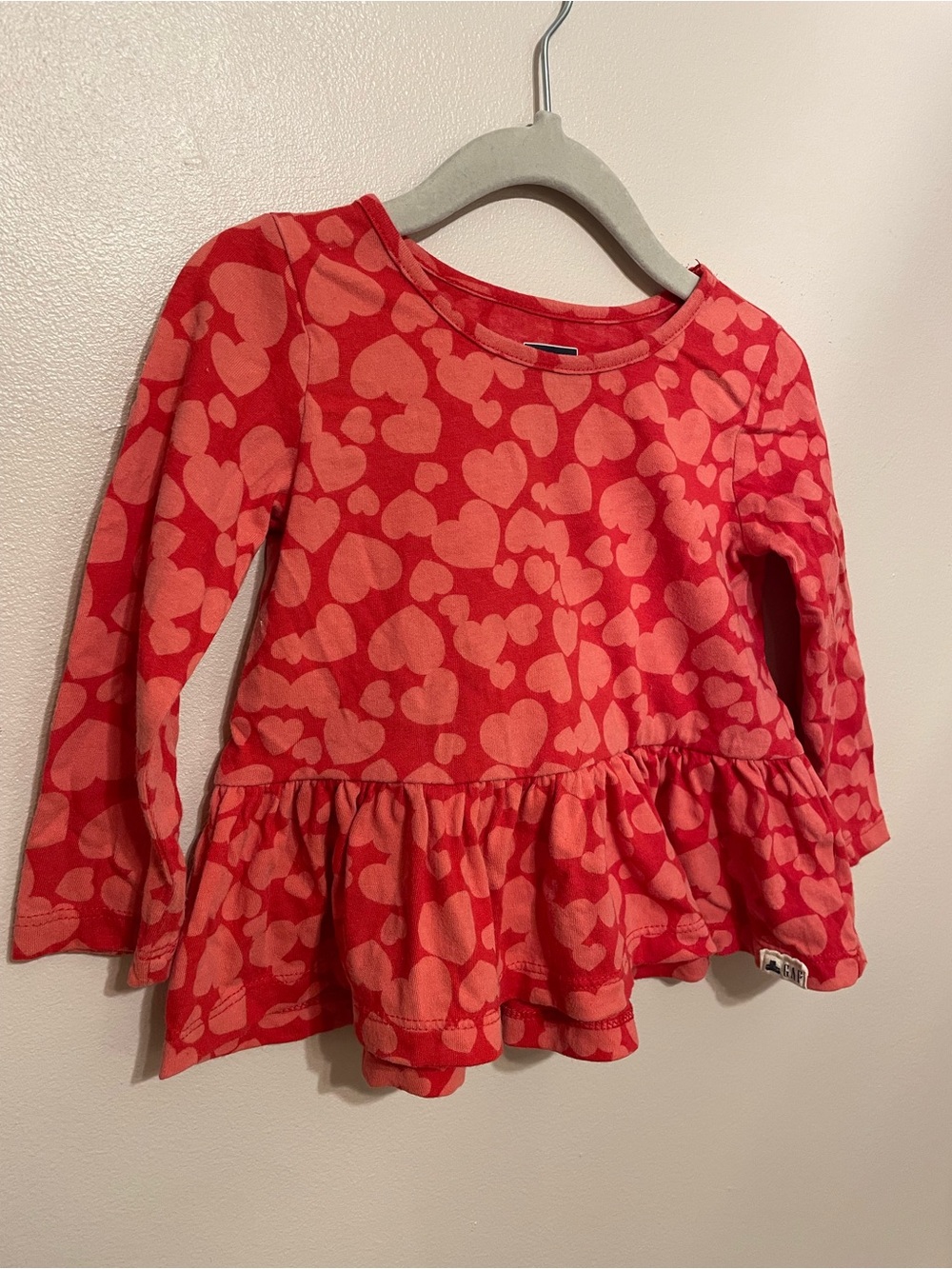 GAP Girls' Red Heart Print Peplum Long-Sleeve Top